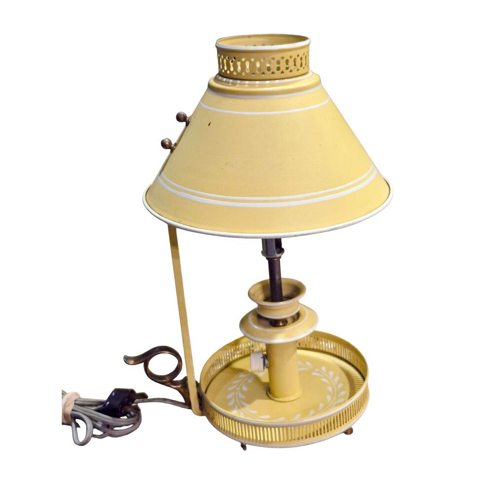 Vintage Yellow Toleware Table Lamp Metal Shade Early American Working